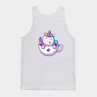 Cute Unicorn In Cup Coffee Tank Top